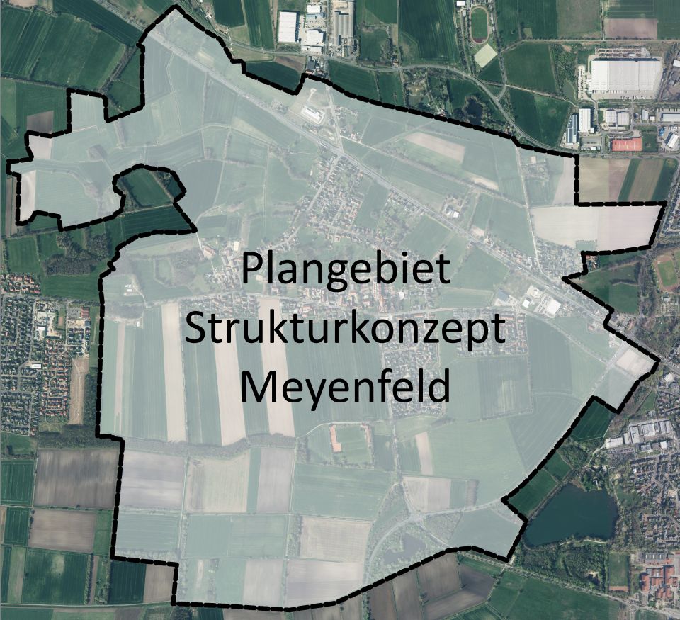 Luftbild von Meyenfeld mit Darstellung des Plangebiets